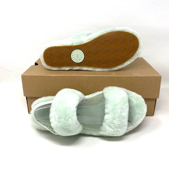 UGG Womens Size 8 1107953 RMN OH YEAH Pale Green Sheepskin Slides Slipper Sandal - Picture 4 of 10